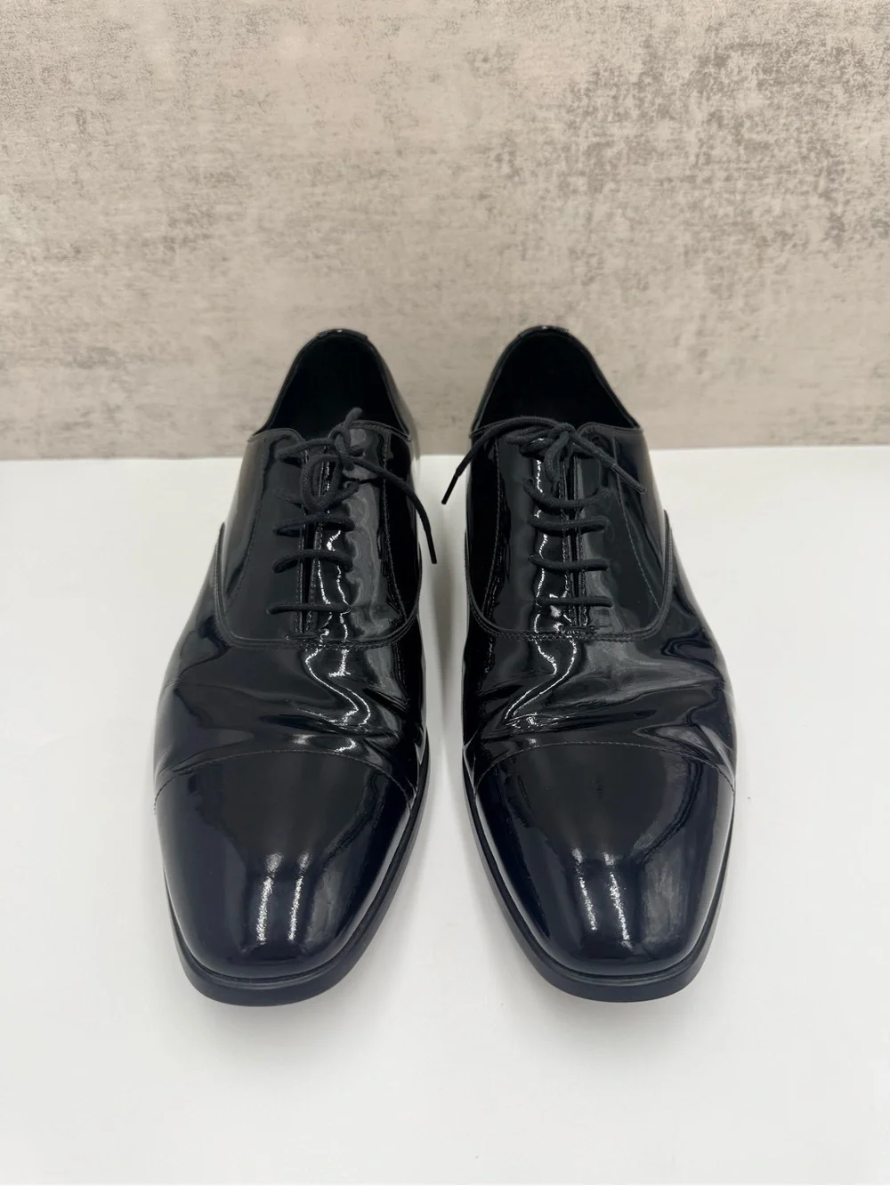 Prada Men’s Size 10 Black Patent Leather Cap Toe Oxford Dress Shoes Italy